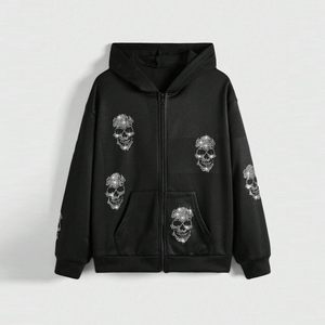 Precio de fábrica al por mayor de encargo de alta calidad 100% algodón diamantes Zip Hoodie para los hombres Rhinestone esqueleto Hoodie OEM Service - Product Image 6
