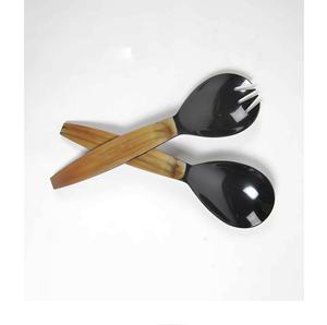 Cubiertos Negros para el Hogar y la Cocina, Juego de Servidores de Ensalada de Madera Natural, 2 Espátulas, Utensilios Hechos a Mano Sostenibles, Tamaño Pequeño, Aptos para Congelador - Product Image 1