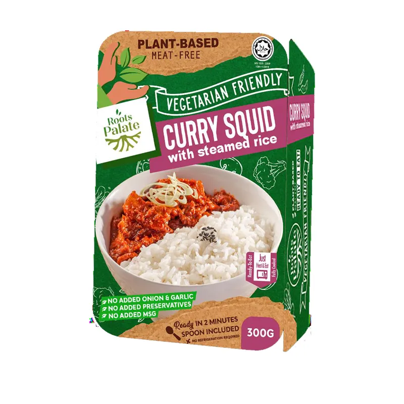 Radici al gusto vegetariano calamari al Curry con riso al vapore riso istantaneo pronto da mangiare cibo istantaneo a base vegetale 300g x 24 unità