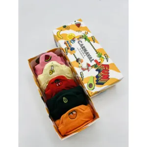 Lot de 5 chaussettes colorées mi-mollet pour filles, respirantes, brodées à la main motif fruits, taille unique, pour usage quotidien, hiver - Product Image 1