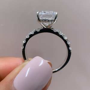 Lujo plata nupcial boda joyería 11x9mm alargado corte de cojín CZ anillo de compromiso con pavé banda anillos de diamantes - Product Image 3