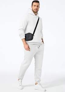 Nouvel ensemble deux pièces grande taille écologique coupe-vent avec capuche et cordon de serrage, pantalon et sweat-shirt à carreaux ou couleur unie, 100 % coton, vêtements de sport - Product Image 5