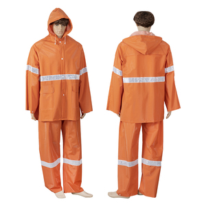 High Visibility Custom <b>Orange</b> Reflective PVC Polyester Rain <b>Jacket</b> Pant Industrial Work Raincoat Set by Rezax - Product Image 3