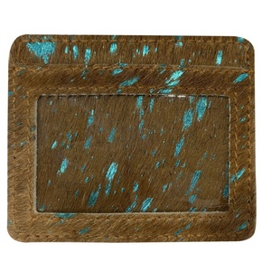 Portefeuille fin pour cartes en cuir de vachette marron et turquoise délavé à l'acide, double, vintage, style bohème, à motifs floraux, portable, avec rivets, fabricant et fournisseur indien - Product Image 2