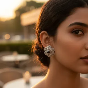 Nouvelles boucles d'oreilles tendance en argent 925 avec zircon et pierres précieuses noires pour fiançailles, mariage et fêtes pour femmes - Product Image 3