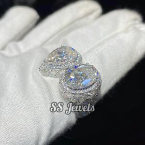 Por encargo 6.00Ct Oval Pear Moissanite Champion Hombres Anillo fino 925 Plata Hip Hop VVS Compromiso Forma de lujo Anillo de rapero - Product Image 2