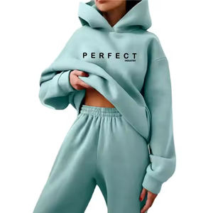 Nouveau Style personnalisé femmes automne velours survêtement capuche Crop ensembles sérigraphie poids lourd 100% coton velours survêtement survêtements ensemble - Product Image 1