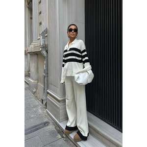 Conjunto de Pantalones y Suéter de Punto a Rayas Cerly Casual 9977 para Otoño, Transpirable y Elegante - Product Image 6