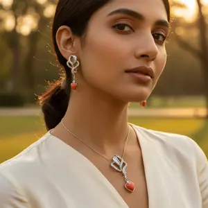 Ensemble de boucles d'oreilles pendantes en forme de cœur en or fin plaqué or et zircon pour femmes, bijoux de fête et de mariage - Product Image 1