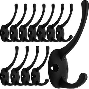 Black Retro Double Coat <b>Hooks</b> <b>Wall</b>-Mounted With Screws for Clothing Scarf Bag Towel <b>Key</b> Cap Hat Storage - Product Image 4