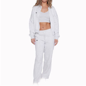 Conjunto de Chaqueta con Cremallera y Pantalones Deportivos de Felpa para Mujer, Mezcla de Algodón Suave, Corte Holgado, Chándal Informal para Producción al por Mayor OEM ODM - Product Image 2