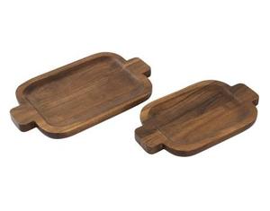 Plateau de service en bois de grande capacité en laiton AK de couleur bois naturel avec poignée en métal Lot de 2 pour vaisselle/ustensiles de cuisine - Product Image 4