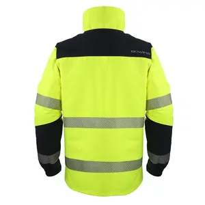 Hi Vis jaket kerja pria, pakaian keamanan bekerja visibilitas tinggi konstruksi pakaian kerja garis reflektif 3m untuk pria