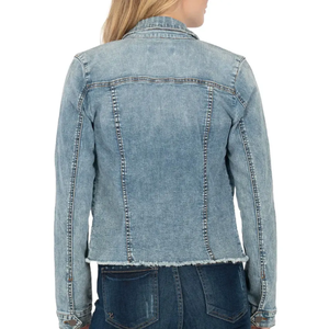 Hot Sale OEM Stylish <b>Women</b> Denim <b>Jacket</b> With Collar <b>Women</b> Customized Light Blue Washed Casual Jean <b>Jacket</b> for Sale - Product Image 2