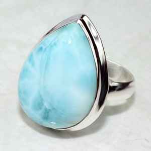 Bague Larimar Naturelle en Argent Sterling 925 Fait à la Main, Bijoux en Pierres Précieuses, Style Boho, Cadeau de Vacances Parfait - Product Image 3