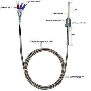 Sonde de température 0-400C PT1000 RTD avec configuration à 4 fils pour la mesure de la température dans les laboratoires de recherche - Product Image 2