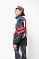 Veste coupe-vent vintage style survêtement automne, motif multicolore, style années 90, sport, rave, swag, hipster, 100% coton, à capuche, zippée, coupe-vent