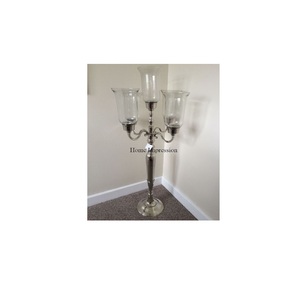 Couleur argent brillant poli métal décoratif 5 bras verre Transparent miroir bougeoirs mariage décoration candélabres - Product Image 1