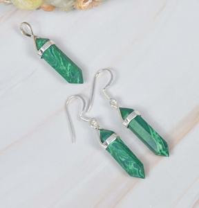 Pendientes de gancho de piedras preciosas de Plata de Ley 925 de malaquita verde, conjunto de colgante, joyería hecha a mano elegante, regalo para ella, pendiente de 2 piedras - Product Image 3
