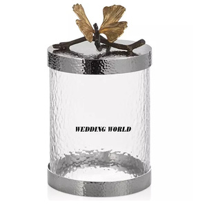 Frasco de vidrio martillado para dulces, tamaño personalizado, hecho a mano, diseñador, servidor de nueces, clásico, elegante, venta al por mayor, tarro de fruta seca de Metal - Product Image 1