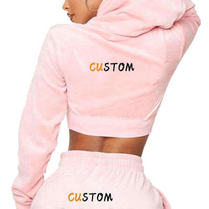 Nuevo y elegante chándal deportivo con logotipo personalizado, conjunto de 2 piezas de talla grande para mujer, chándal para correr de invierno, Top corto, Sudadera con capucha, ropa de calle - Product Image 2