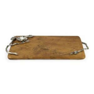 Plateau de service rectangulaire décoratif en bois d'acacia artisanal avec poignées en forme de branche plaquées or, écologique - Product Image 4