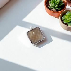 10mm simple boucle lien breloque connecteurs 925 argent Sterling naturel fumé Quartz Checker coupe lunette réglage collier pour les femmes - Product Image 3