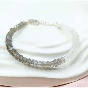 Blue Labradorite & Moonstone Cuff <b>Bracelet</b> Gold and Rose Gold Plated Featuring Diamond and Pearl for Parties or Gifts - Product Image 3