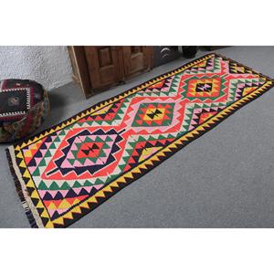 Alfombra Turca Vintage de 3x8.5 pies (90x259 cm), Alfombra Herki con Bordes Rojos y Verdes - Product Image 2