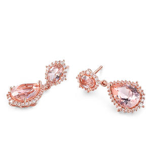 Pendientes de Plata de Ley con Morganita Sintética de Corte Doble Pera, Marca Jeulia - Product Image 2