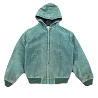 Veste de travail lourde délavée sur mesure avec fermeture éclair de veste à capuche de travailleur doublée vintage délavée