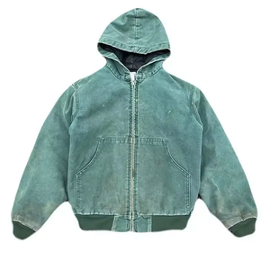 Veste de travail lourde délavée sur mesure avec fermeture éclair de veste à capuche de travailleur doublée vintage délavée - Product Image 1