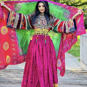 Vestido tribal étnico afgano para mujer Kuchi con estilos de vestido largos con hermoso trabajo de bordado - Product Image 1