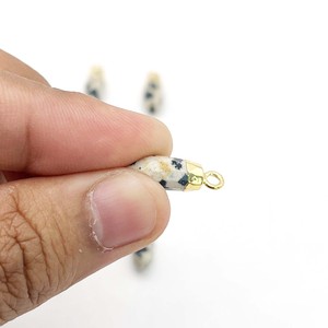 Dalmatian Jasper Spike <b>Pendant</b> Faceted 5x13mm Gemstone 925 Sterling Silver Gold Electroplated Vintage Style Single Bail Charm - Product Image 6