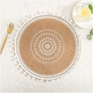 Tapis napperons cuisine napperon caboteur coton lin broderie Pad plat tasse à café tapis de Table décor à la maison OEM - Product Image 2