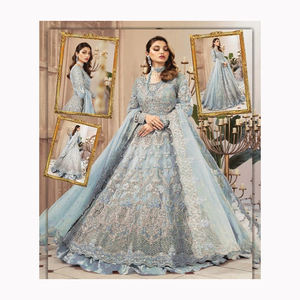 Velours lourd brodé Style indien mariée Lehenga avec Peplum Blouse vert Kurti Lehenga Choli pour mariage vêtements pakistanais - Product Image 2