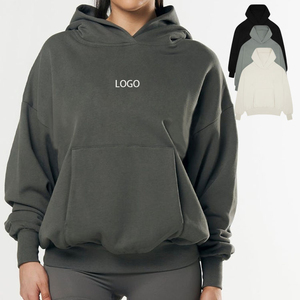 Pull-over à capuche surdimensionné en coton à épaules tombantes avec poche avant pour femmes fabricants personnalisés OEM - Product Image 1