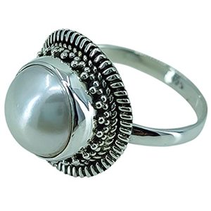 Handmade 925 Sterling <b>Silver</b> Coin Pearl <b>Statement</b> <b>Ring</b> Freshwater June Birthstone Jewelry Boho Perfect Gift for Men and Women - Product Image 1