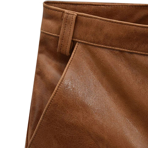 กางเกงหนัง PU ดีไซน์ล่าสุด แฟชั่นฤดูใบไม้ร่วง-ฤดูหนาว เอวสูง น้ำหนักเบา สีดำล้วน กันลม เป็นมิตรกับสิ่งแวดล้อม - Product Image 4