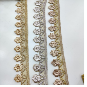 Cintas y cordones de algodón 100% hechos a medida, máquina floral bordada en oro y bronce, varios diseños para vestidos de novia - Product Image 1