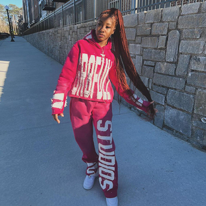 Ensemble survêtement pour femme, sweat-shirt oversize et pantalon ample, écologique, streetwear d'hiver, broderie personnalisée avec patchs délavés, effet délavé à l'acide - Product Image 4