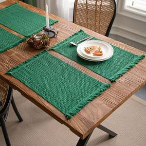 Sets de table bohèmes modernes faits à la main en macramé, tissés en cordon, rectangulaires, décoration de table à manger avec franges, qualité supérieure, couleur personnalisée - Product Image 1