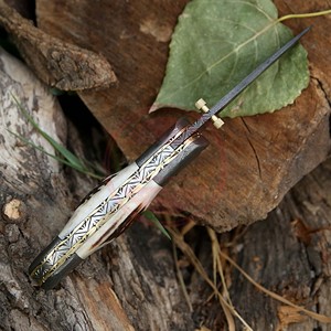 Couteau pliant en acier damas fait à la main personnalisé couteau de poche avec manche en bois \ couteau forgé à la main vente entière - Product Image 6