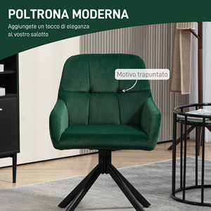 Para sillón moderno de terciopelo con asiento giratorio Reposabrazos y patas de acero Material de poliéster Verde - Product Image 4