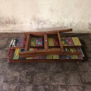 Banc d'entrée en bois dur récupéré industriel, banc d'extérieur coloré en bois vieilli, 2 places, moderne, fait à la main, bancs durables - Product Image 6