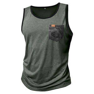 2025 <b>Summer</b> New Men's <b>Sleeveless</b> Knitted Polyester Casual Printed Vest Loose Pocket Training Fitness Sports <b>Top</b> - Product Image 3