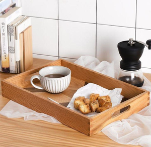 Modern Dark Brown Acacia Wood <b>Serving</b> <b>Tray</b> with Metal <b>Gold</b> Handle by Saniya Handicraft - Product Image 5