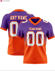 Authentique maillot de football à la mode personnalisé violet blanc-orange maille respirant solide motif imprimé manches courtes - Product Image 1