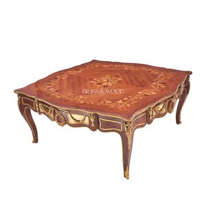 Mesa de Centro Cuadrada de Lujo con Incrustaciones Florales de Madera y Detalles en Latón Dorado Antiguo para Decoración Clásica de Sala de Estar - Product Image 5