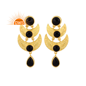 Sterling Silver 18K Gold Plated Natural <b>Black</b> Onyx Gemstone <b>Dangle</b> <b>Earring</b> Demi Fine Jewelry Manufacturer - Product Image 1